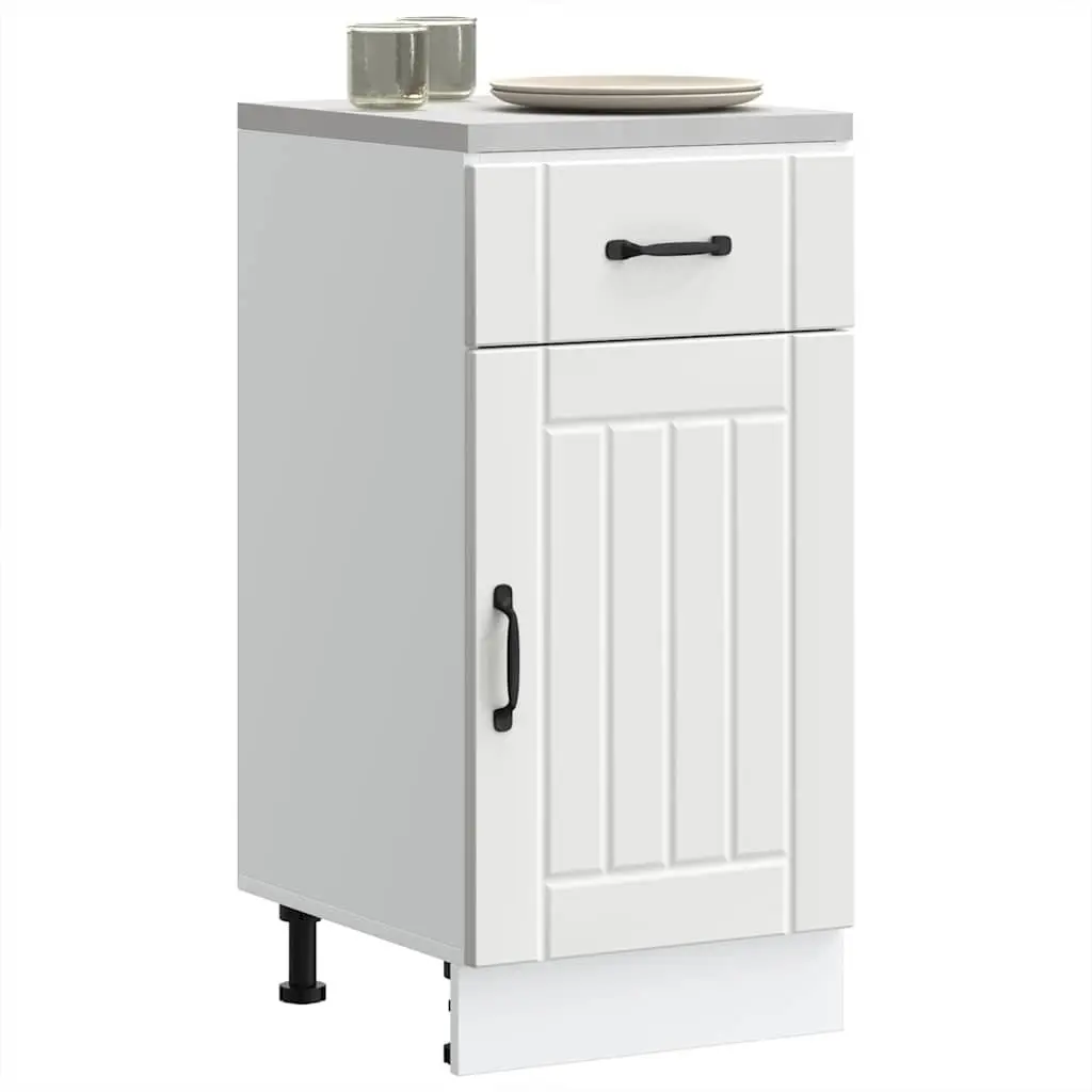 White Kitchen Base Cabinet Made of Engineered Wood
