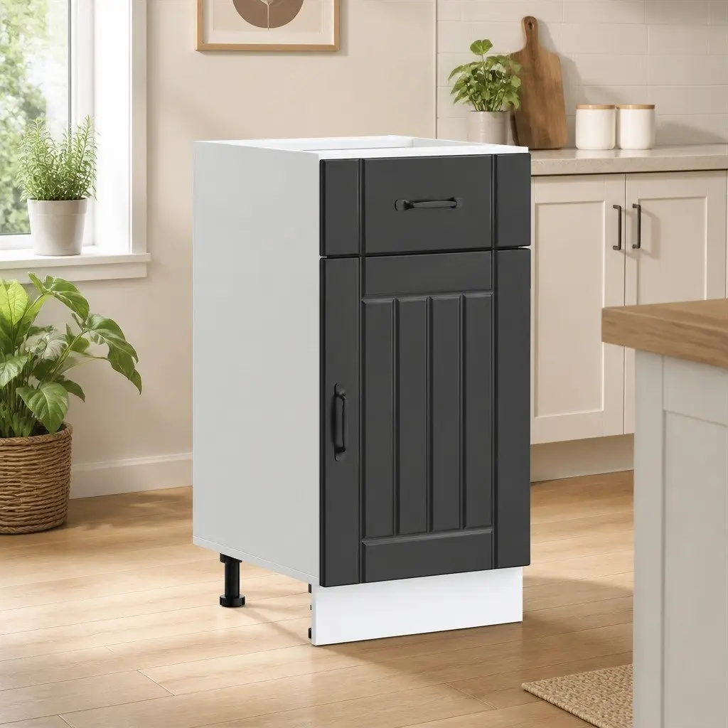 Black Engineered Wood Sink Unit Kitchen Base Cabinet with Adjustable Feet for Storage