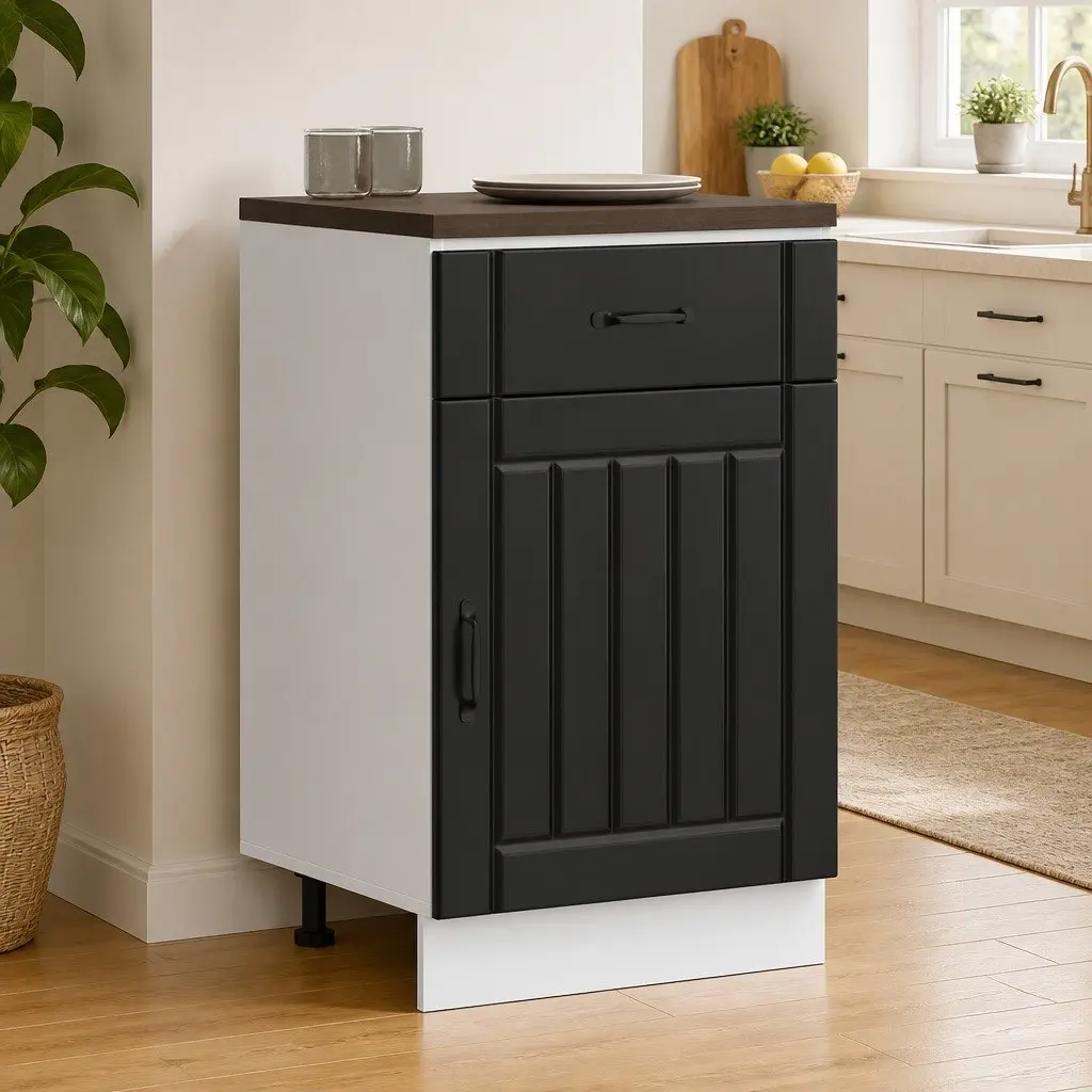 Black Engineered Wood Kitchen Cabinet