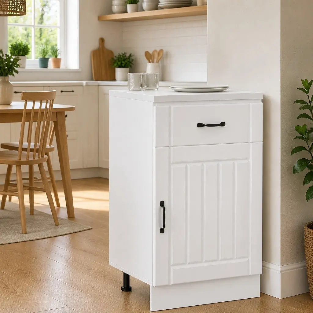 Kitchen Base Cabinet Sink Unit White High Gloss Engineered Wood 30 Inch