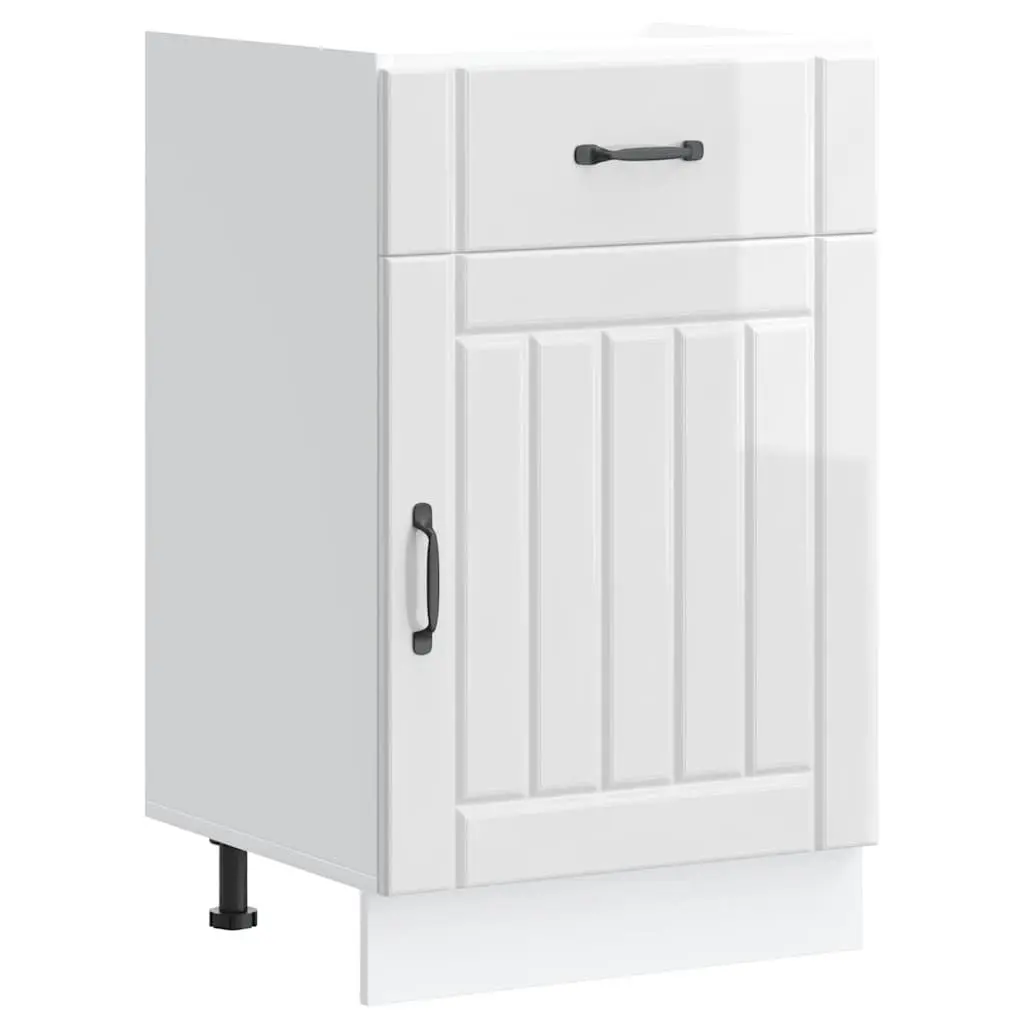 Kitchen Base Cabinet Sink Unit White High Gloss Engineered Wood 30 Inch