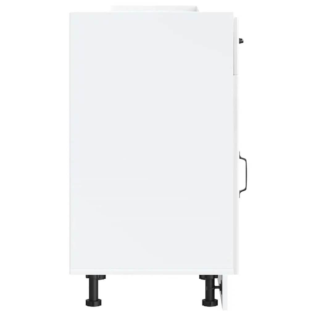 Kitchen Base Cabinet Sink Unit White High Gloss Engineered Wood 30 Inch
