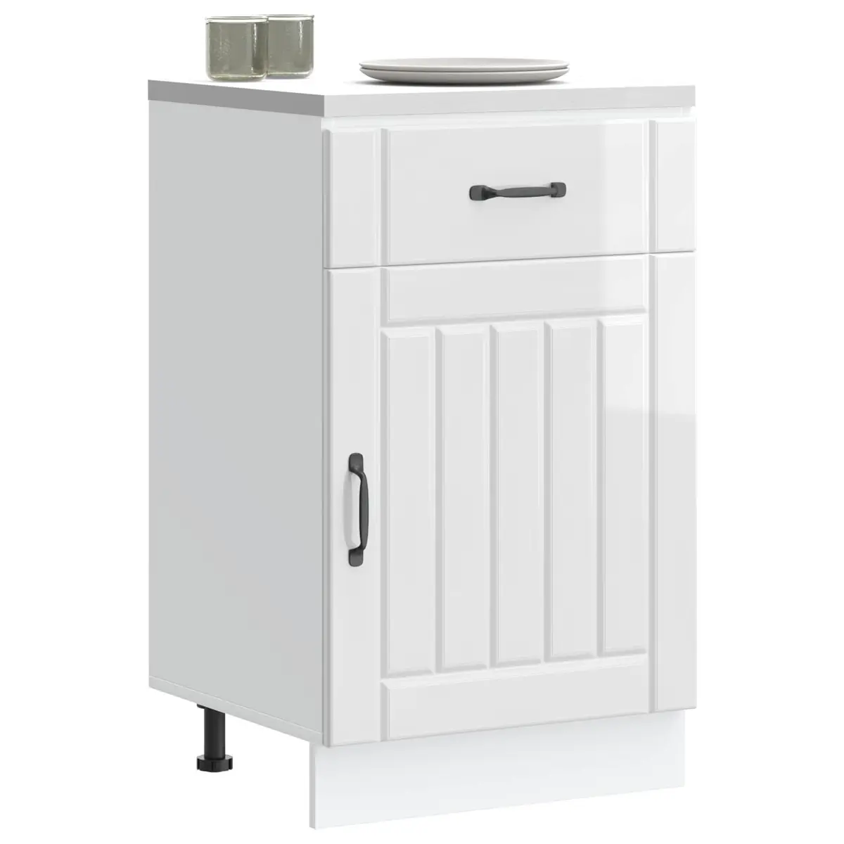 Kitchen Base Cabinet Sink Unit White High Gloss Engineered Wood 30 Inch