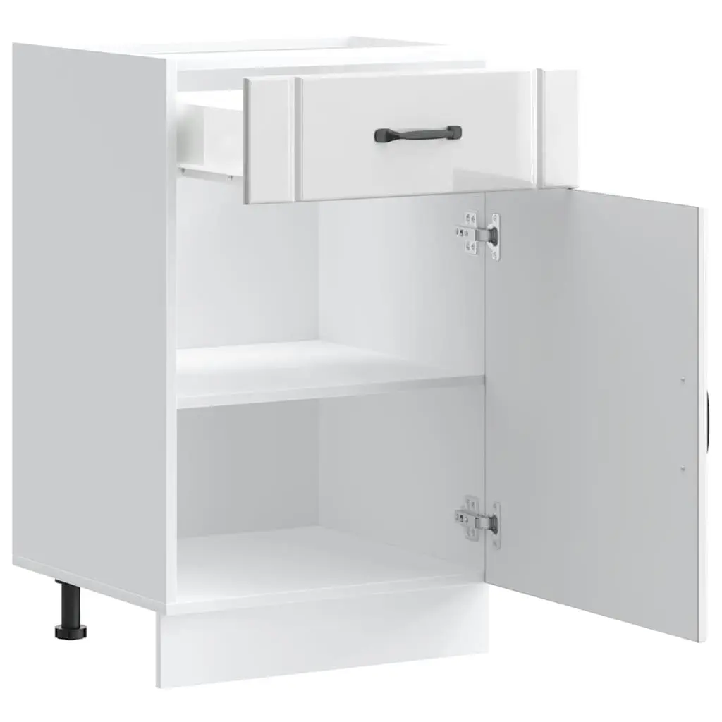 Kitchen Base Cabinet Sink Unit White High Gloss Engineered Wood 30 Inch