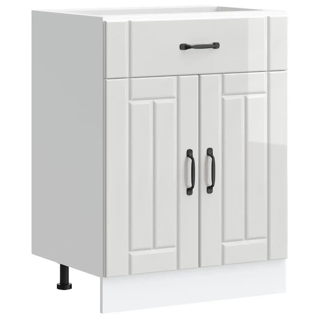 Kitchen Base Cabinet for Sink White High Gloss Engineered Wood Storage Cupboard