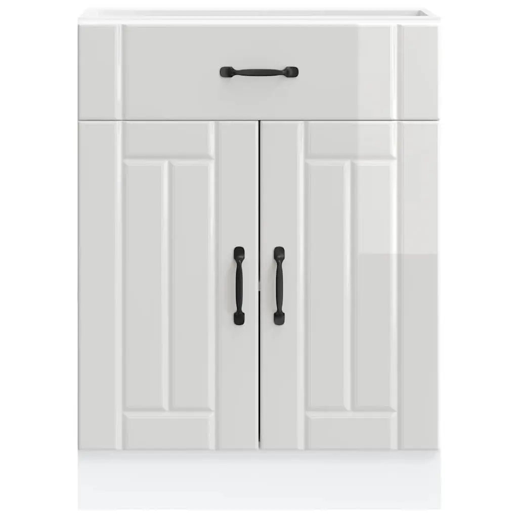 Kitchen Base Cabinet for Sink White High Gloss Engineered Wood Storage Cupboard
