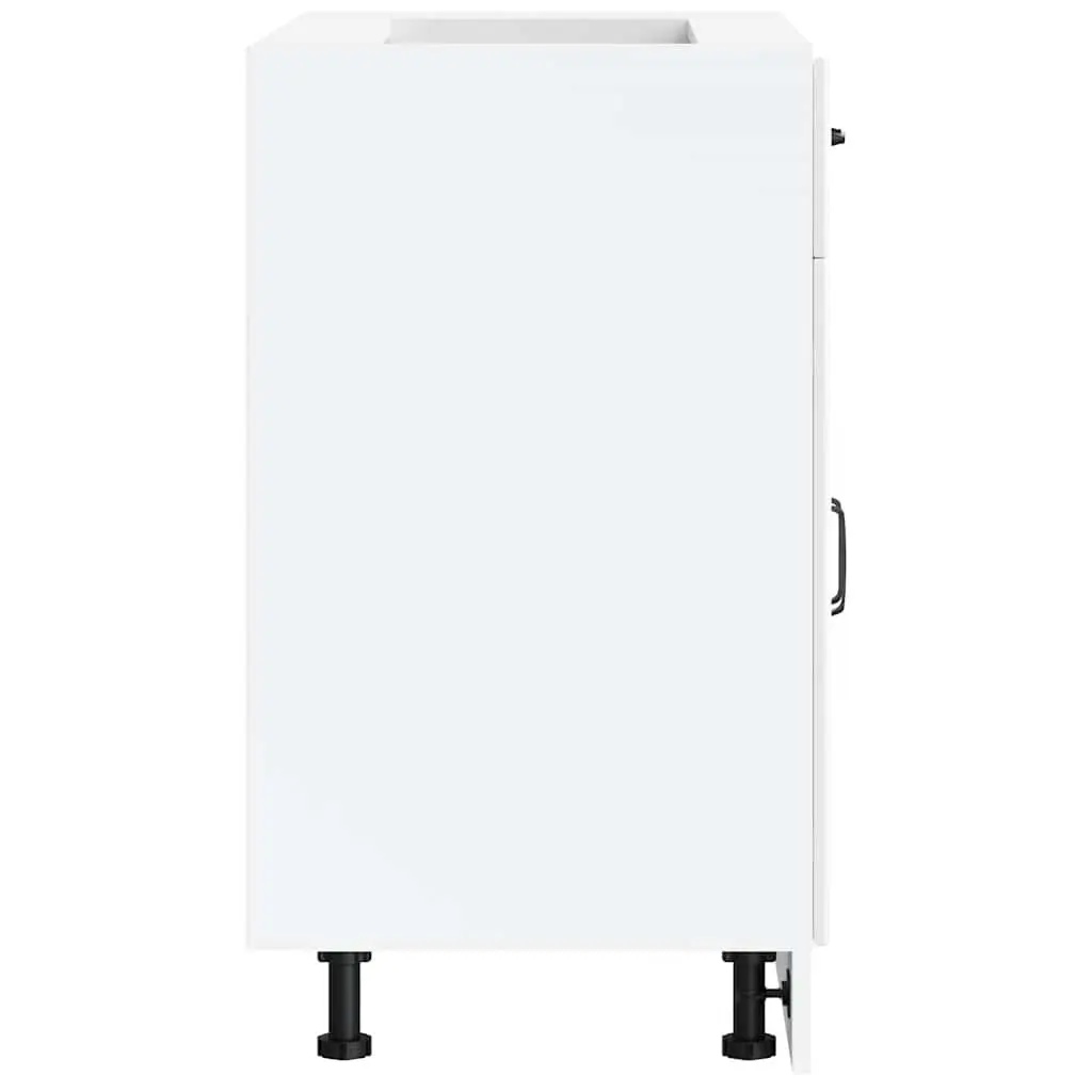 Kitchen Base Cabinet for Sink White High Gloss Engineered Wood Storage Cupboard