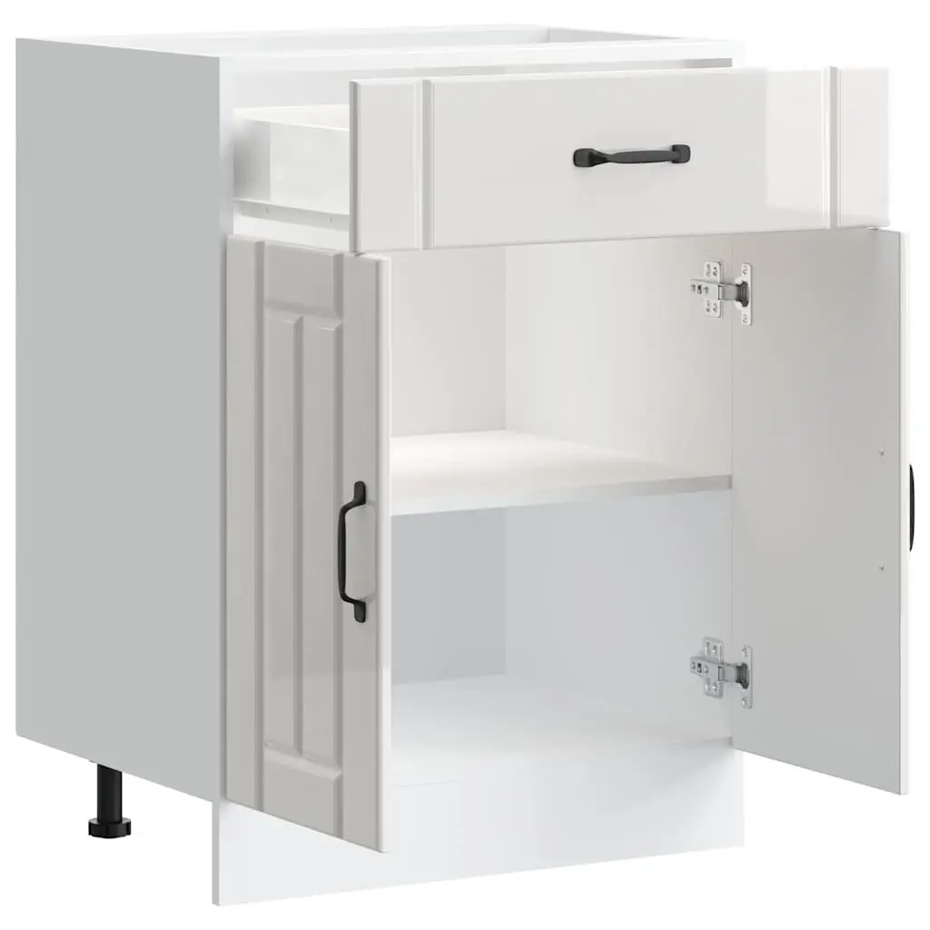 Kitchen Base Cabinet for Sink White High Gloss Engineered Wood Storage Cupboard