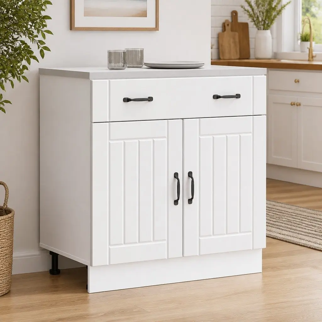 Kitchen Base Cabinet White Storage Cupboard Engineered Wood Size