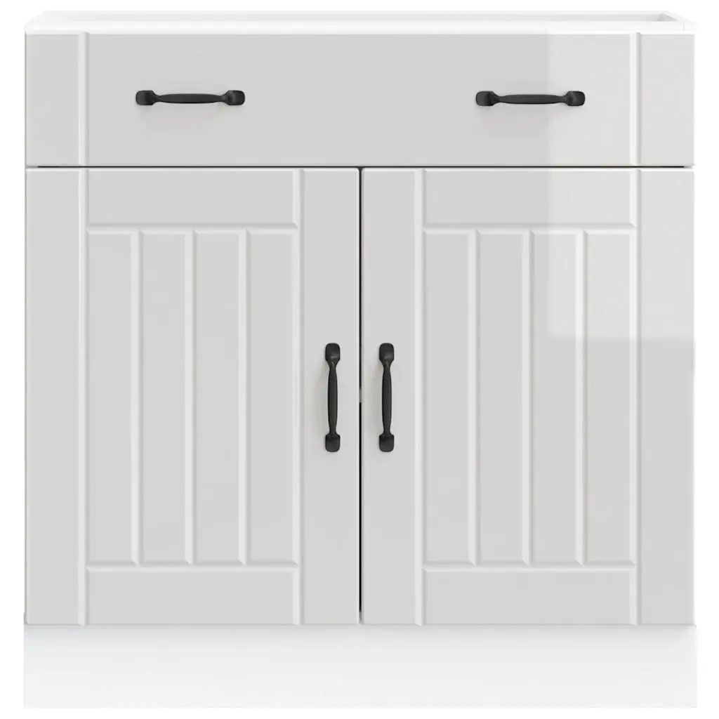 Kitchen Base Cabinet High Gloss White Engineered Wood Storage Cupboard Sink Unit