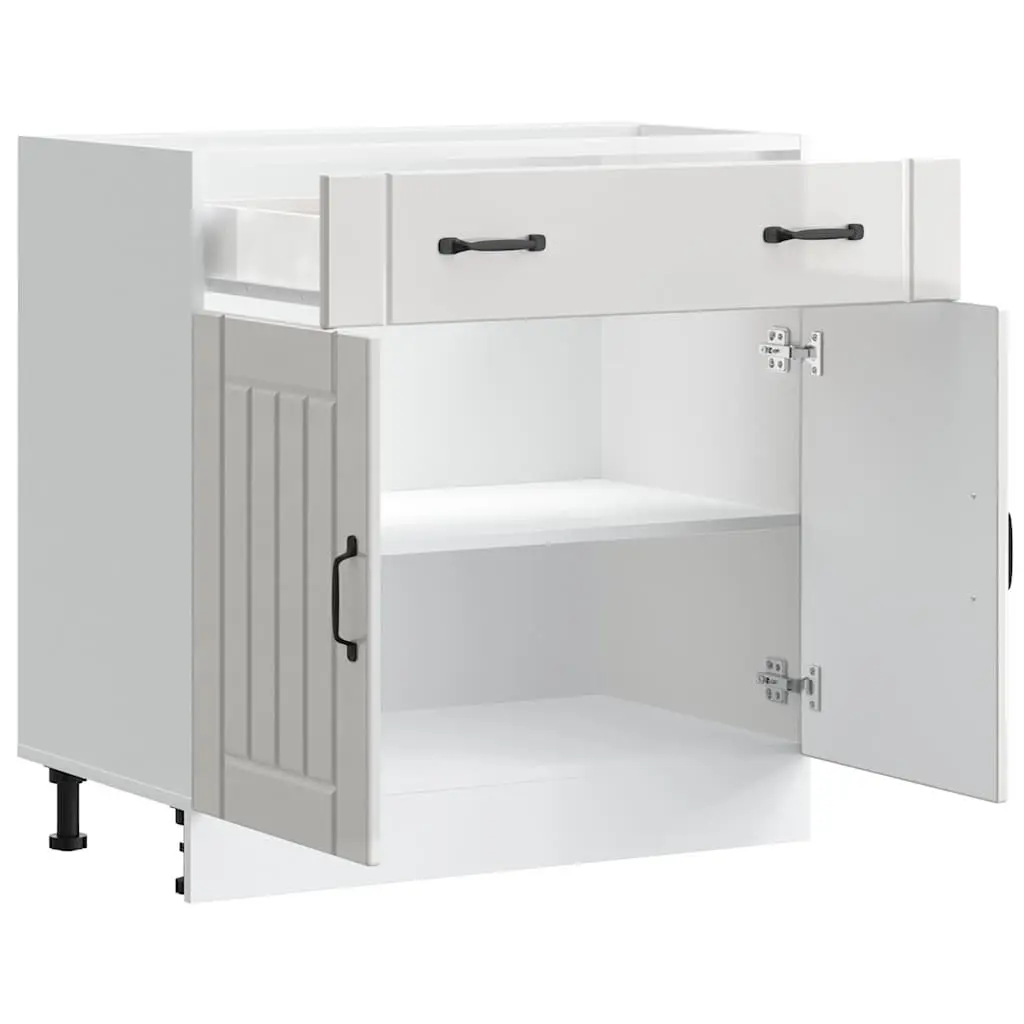 Kitchen Base Cabinet High Gloss White Engineered Wood Storage Cupboard Sink Unit