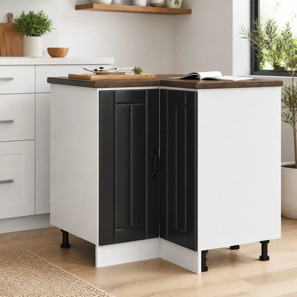 Engineered Wood Black Corner Base Cabinet