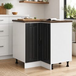 Kitchen Corner Base Cabinet Black Engineered Wood Storage Cupboard Unit