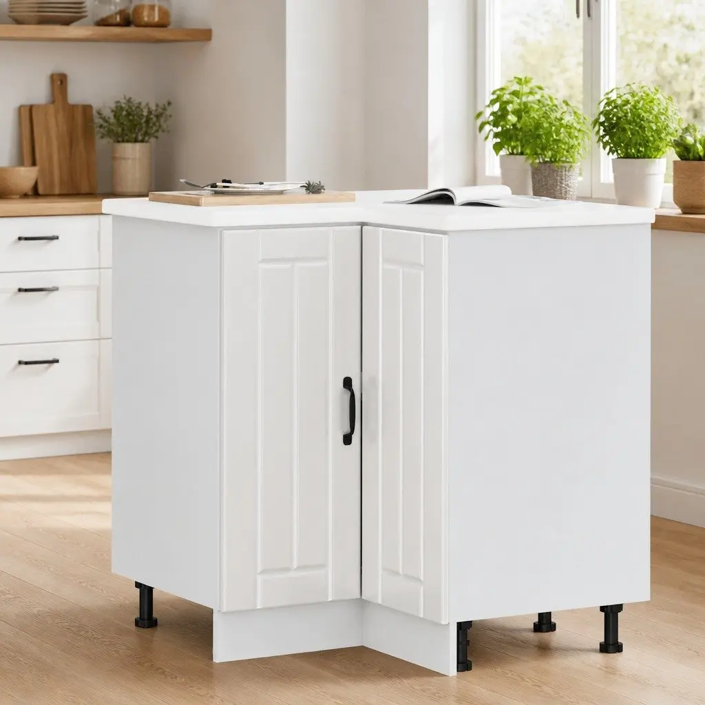White Engineered Wood Kitchen Corner Base Cabinet