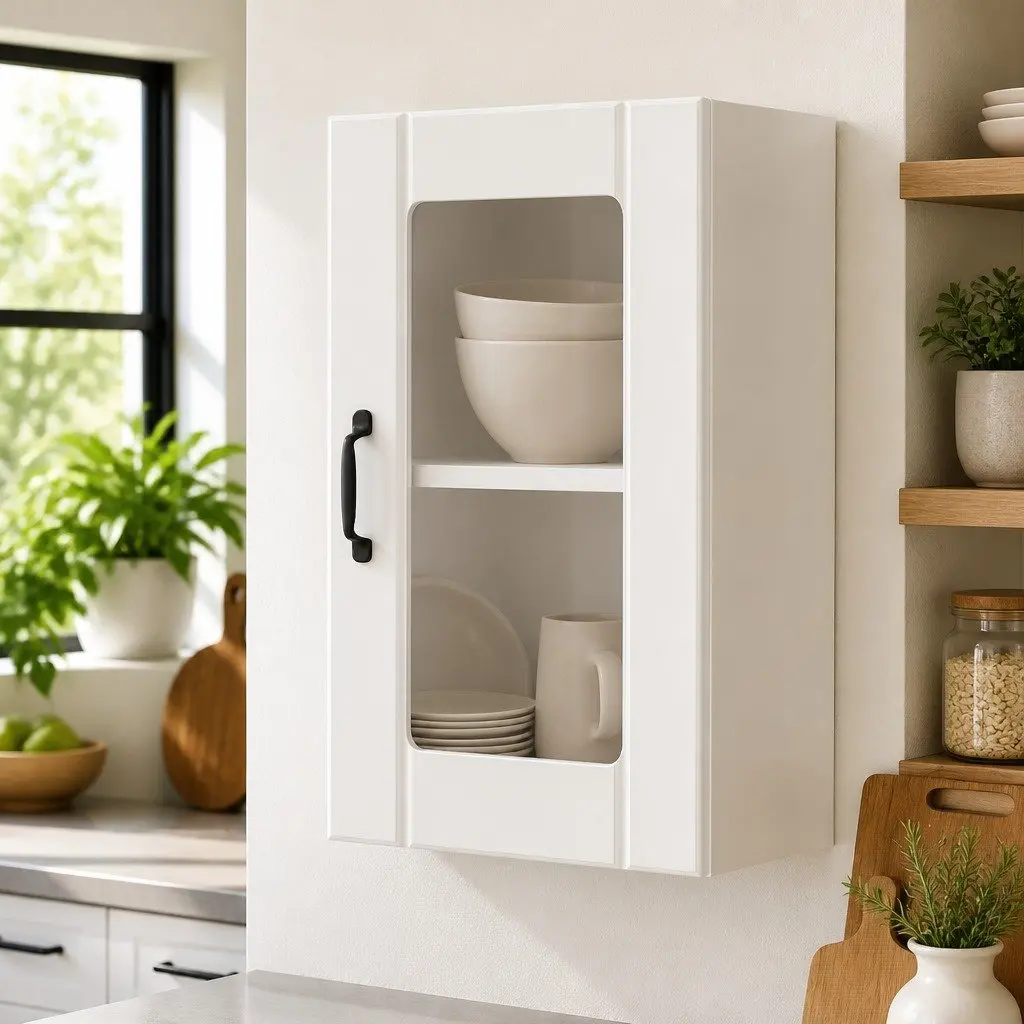 Kitchen Cabinet Wall-Mounted White Glass Door Storage Organiser