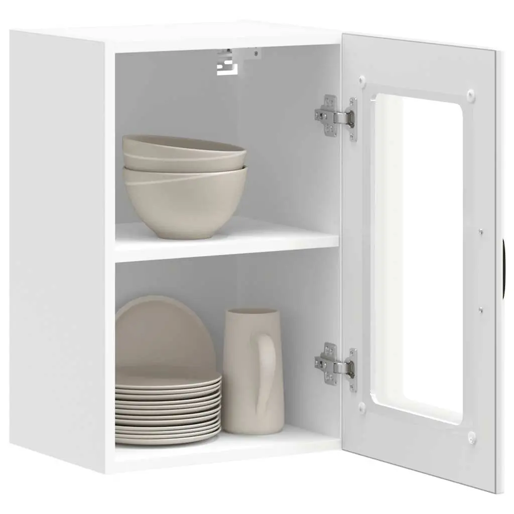 Kitchen Cabinet Wall-Mounted White Glass Door Storage Organiser