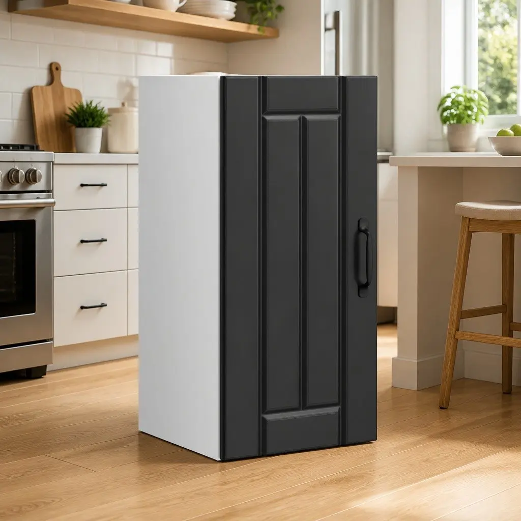 Wall-Mounted Cabinet for Kitchen Storage Black Engineered Wood with Glass Door
