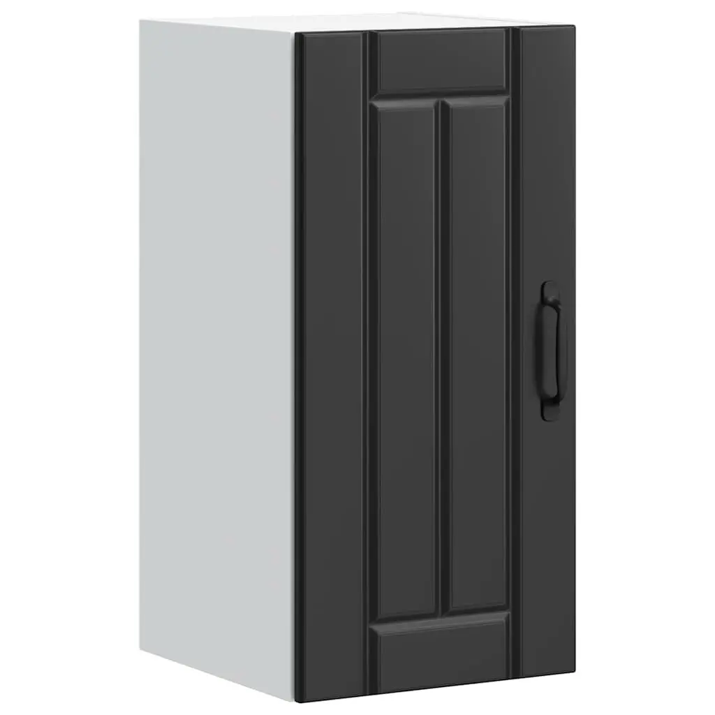Wall-Mounted Cabinet for Kitchen Storage Black Engineered Wood with Glass Door