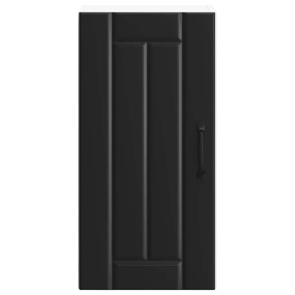 Wall-Mounted Cabinet for Kitchen Storage Black Engineered Wood with Glass Door