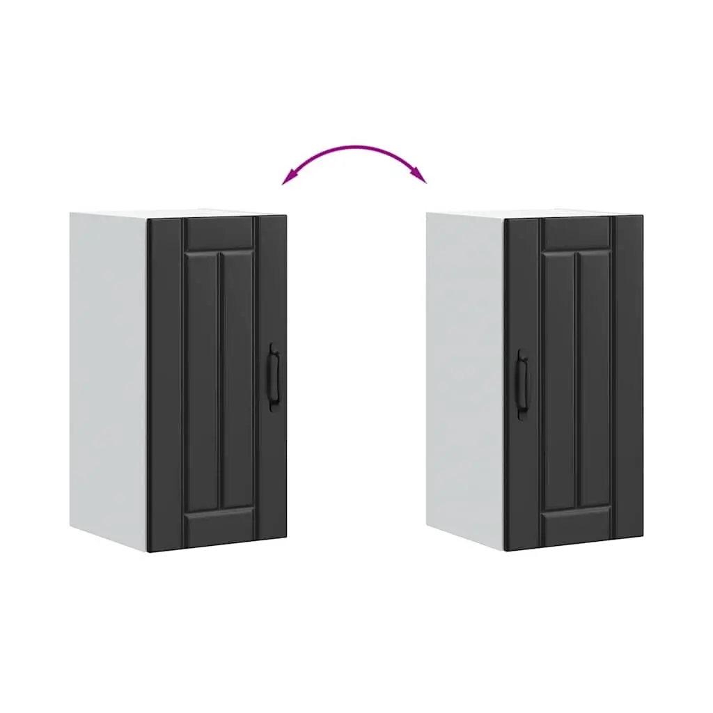 Wall-Mounted Cabinet for Kitchen Storage Black Engineered Wood with Glass Door