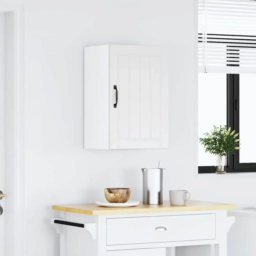Kitchen Wall Cabinet White Engineered Wood Storage Glass Door Wall-Mounted