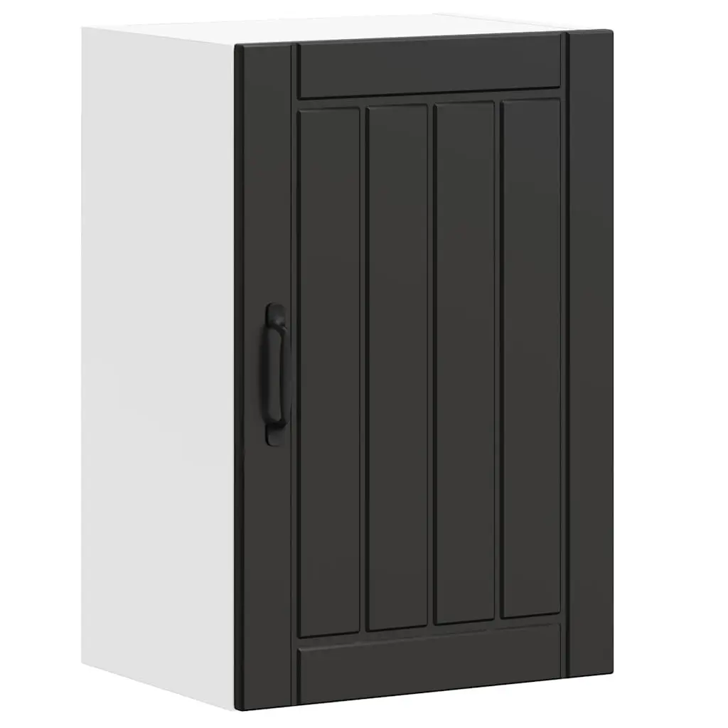 Black Engineered Wood Wall Mounted Kitchen Cabinet with Glass Door Storage Shelves