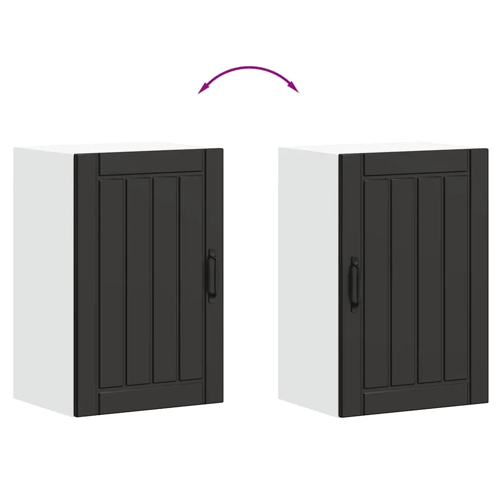 Black Engineered Wood Wall Mounted Kitchen Cabinet with Glass Door Storage Shelves