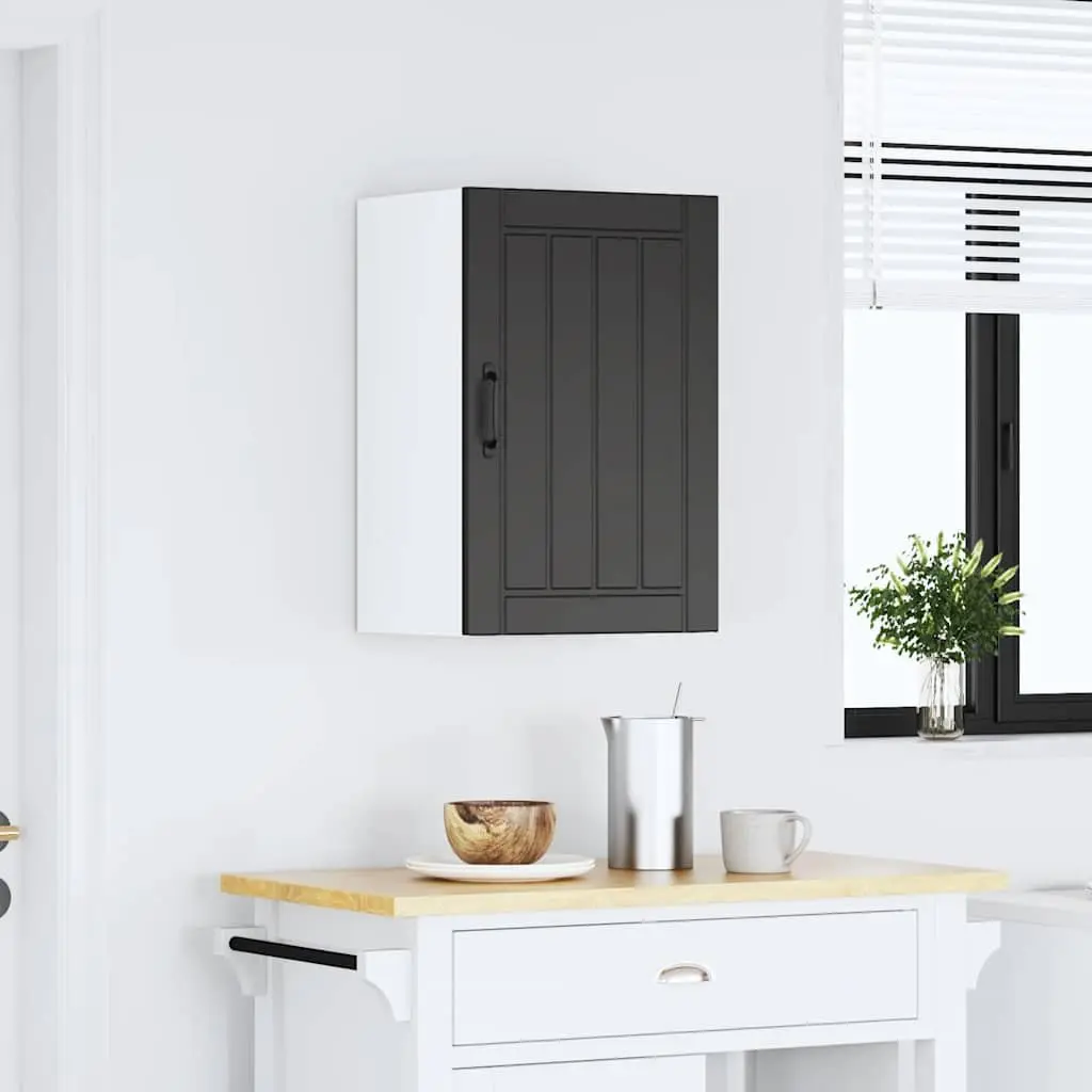 Black Engineered Wood Wall Mounted Kitchen Cabinet with Glass Door Storage Shelves