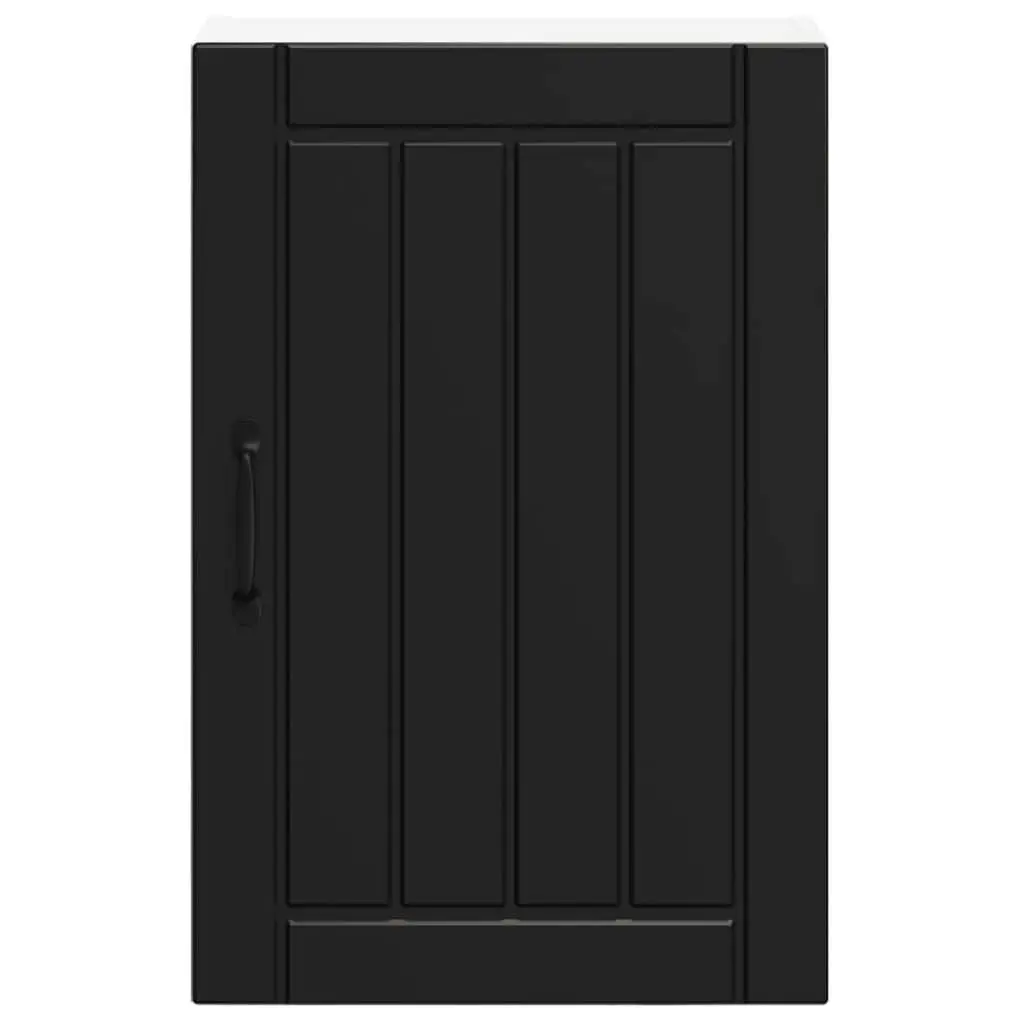 Black Engineered Wood Wall Mounted Kitchen Cabinet with Glass Door Storage Shelves