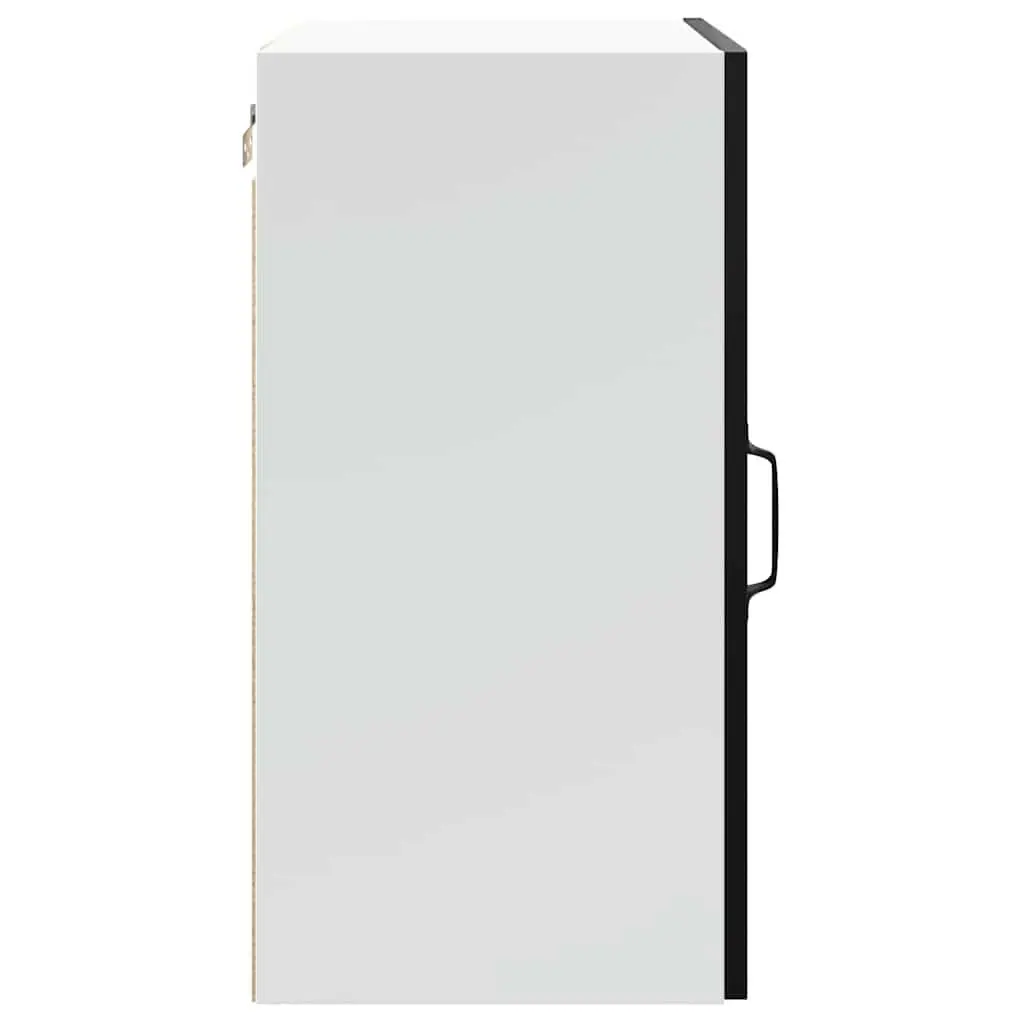 Black Engineered Wood Wall Mounted Kitchen Cabinet with Glass Door Storage Shelves