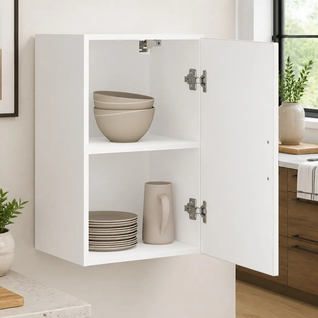 White Engineered Wood Wall-Mounted Kitchen Cabinet with Glass Door