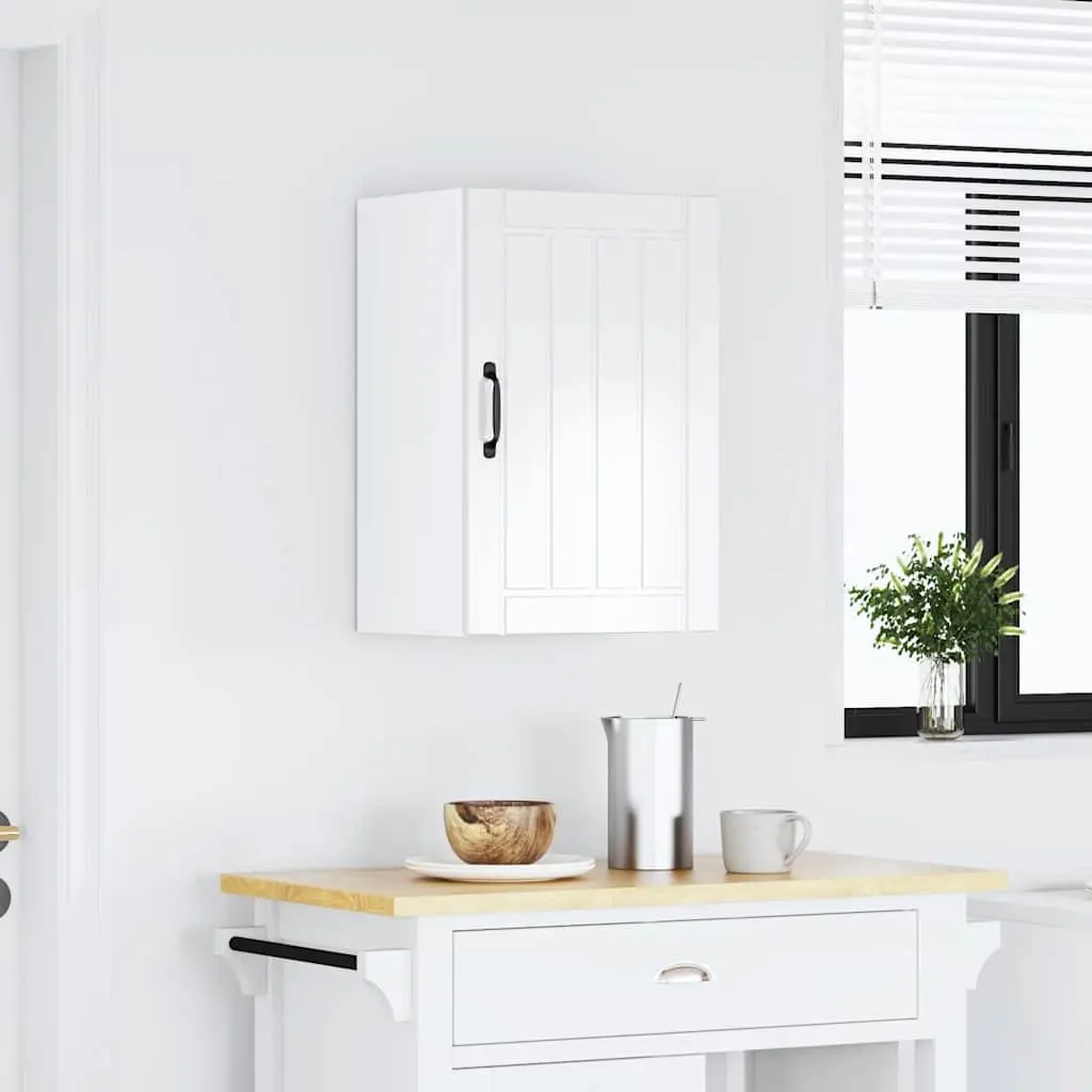 White Engineered Wood Wall-Mounted Kitchen Cabinet with Glass Door