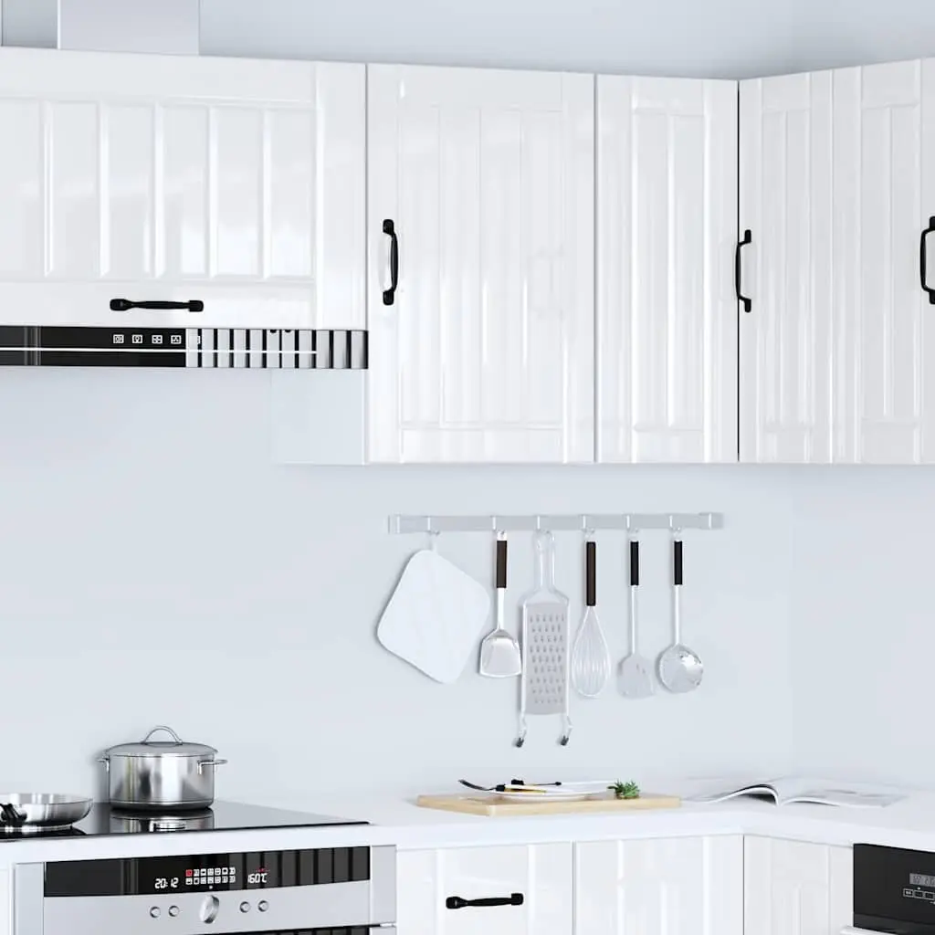 White Engineered Wood Wall-Mounted Kitchen Cabinet with Glass Door
