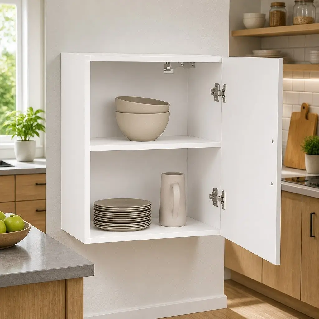 Wall Cabinet Storage Engineered Wood White High Gloss Glass Door Kitchen