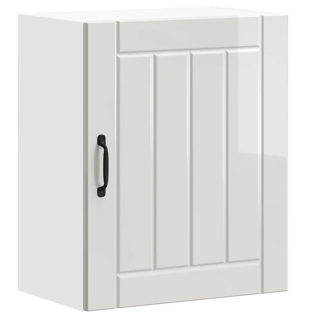 Wall Cabinet Storage Engineered Wood White High Gloss Glass Door Kitchen