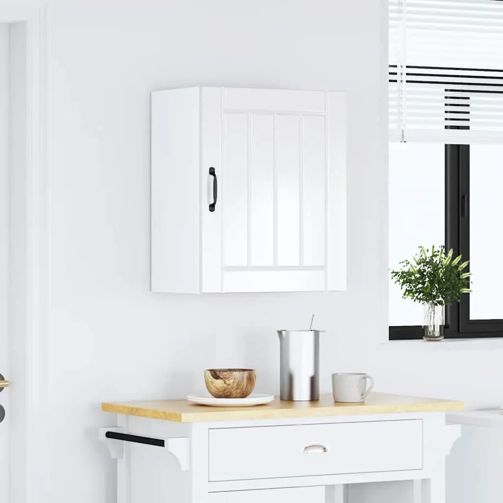 Wall Cabinet Storage Engineered Wood White High Gloss Glass Door Kitchen