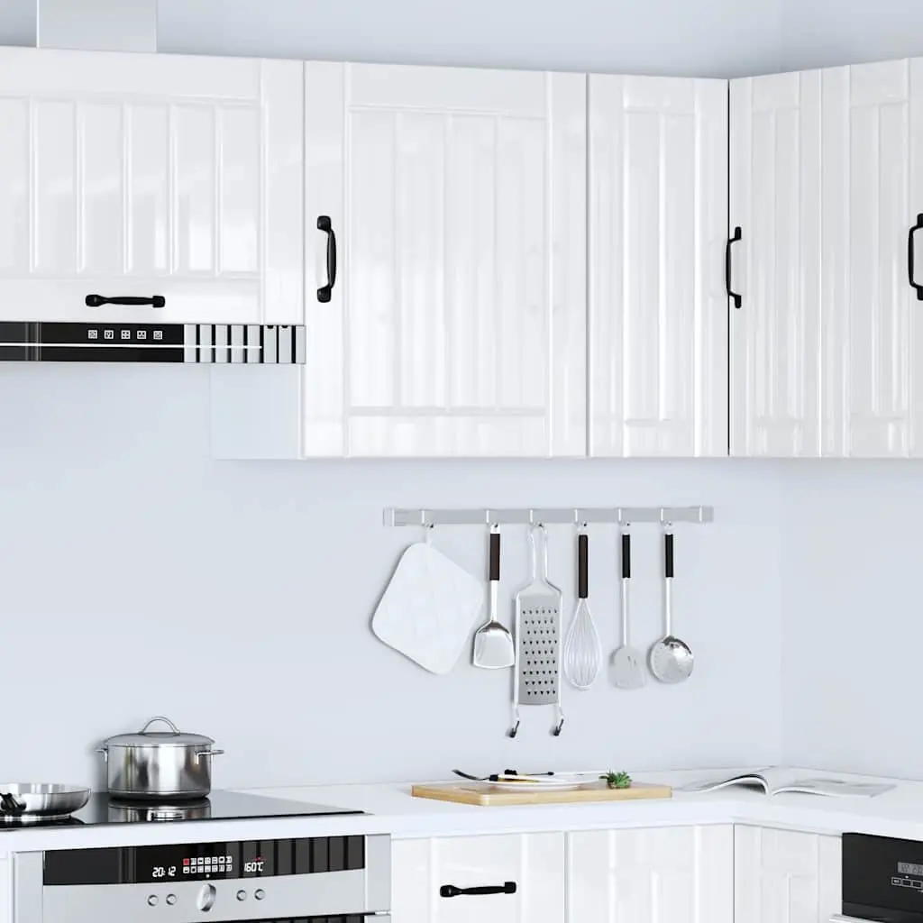 Wall Cabinet Storage Engineered Wood White High Gloss Glass Door Kitchen