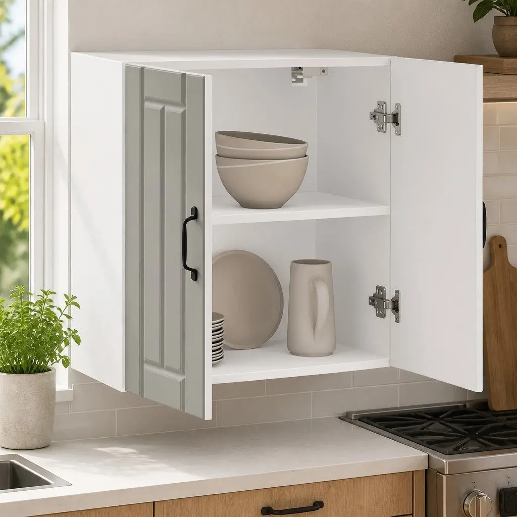 Kitchen Wall Cabinet White Engineered Wood Wall-Mounted Storage with Glass Door