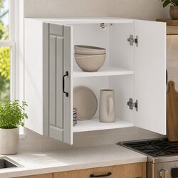 White Wall Cabinet: Engineered Wood with Glass Door