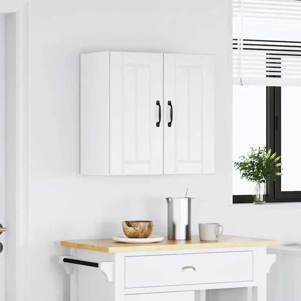 Kitchen Wall Cabinet White Engineered Wood Wall-Mounted Storage with Glass Door