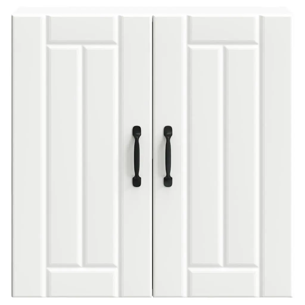 Kitchen Wall Cabinet White Engineered Wood Wall-Mounted Storage with Glass Door