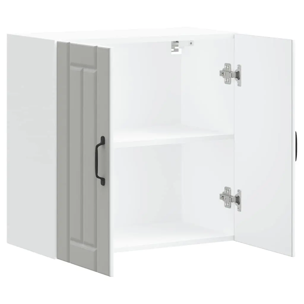Kitchen Wall Cabinet White Engineered Wood Wall-Mounted Storage with Glass Door