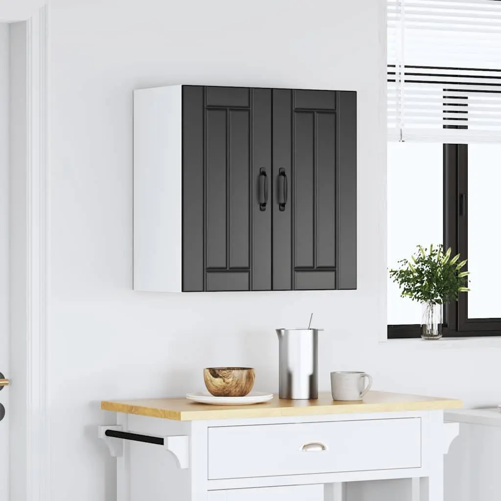 Wall-Mounted Kitchen Cabinet Black Engineered Wood Glass Door Storage