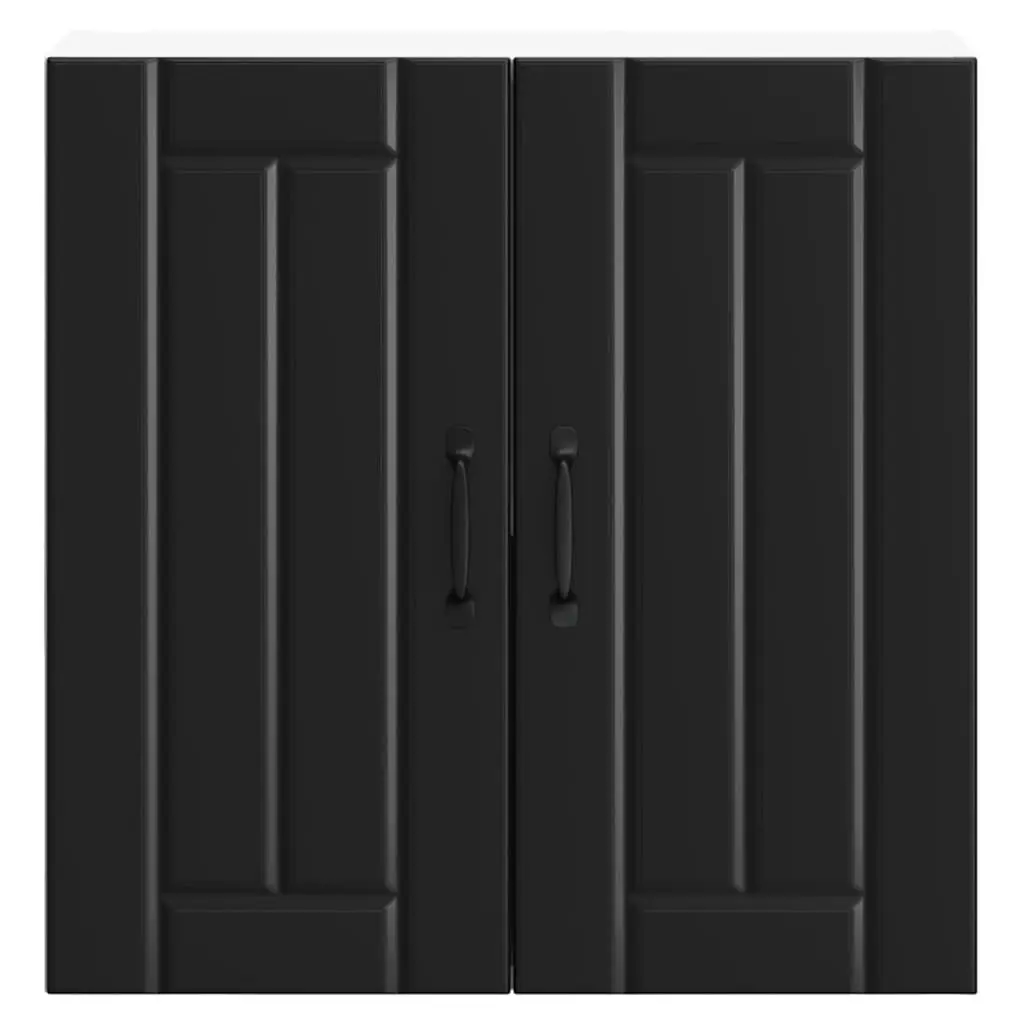 Wall-Mounted Kitchen Cabinet Black Engineered Wood Glass Door Storage