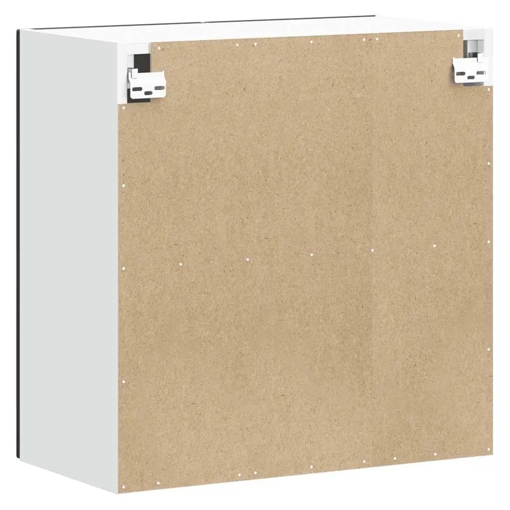 Wall-Mounted Kitchen Cabinet Black Engineered Wood Glass Door Storage