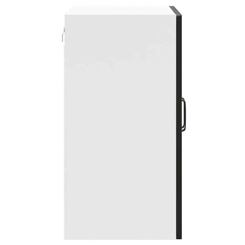 Wall-Mounted Kitchen Cabinet Black Engineered Wood Glass Door Storage
