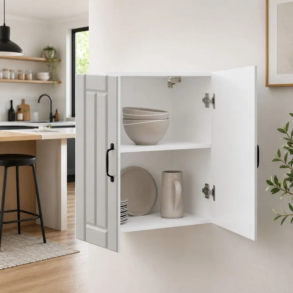 White Engineered Wood Glass Door Cabinet