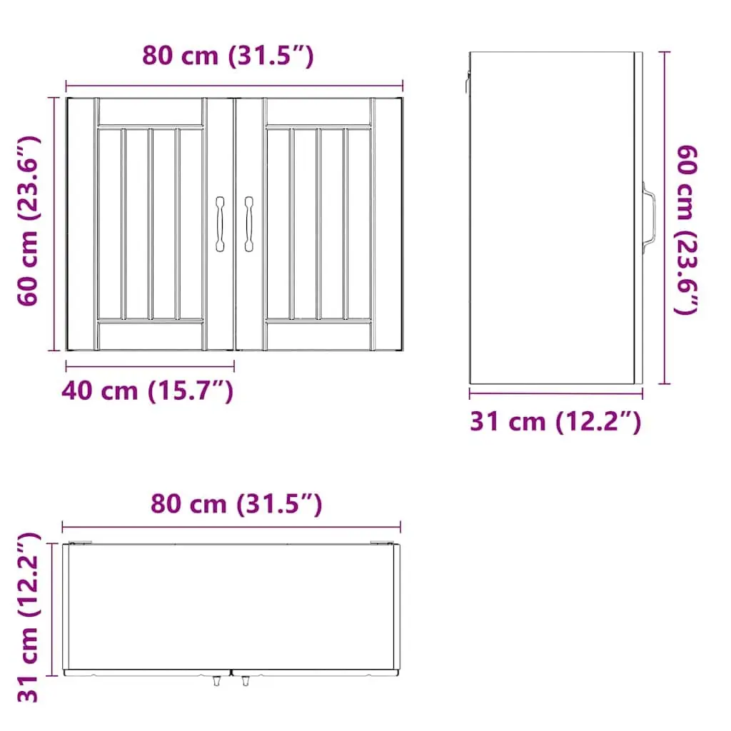 Wall-Mounted Kitchen Cabinet Black Engineered Wood Glass Door Storage