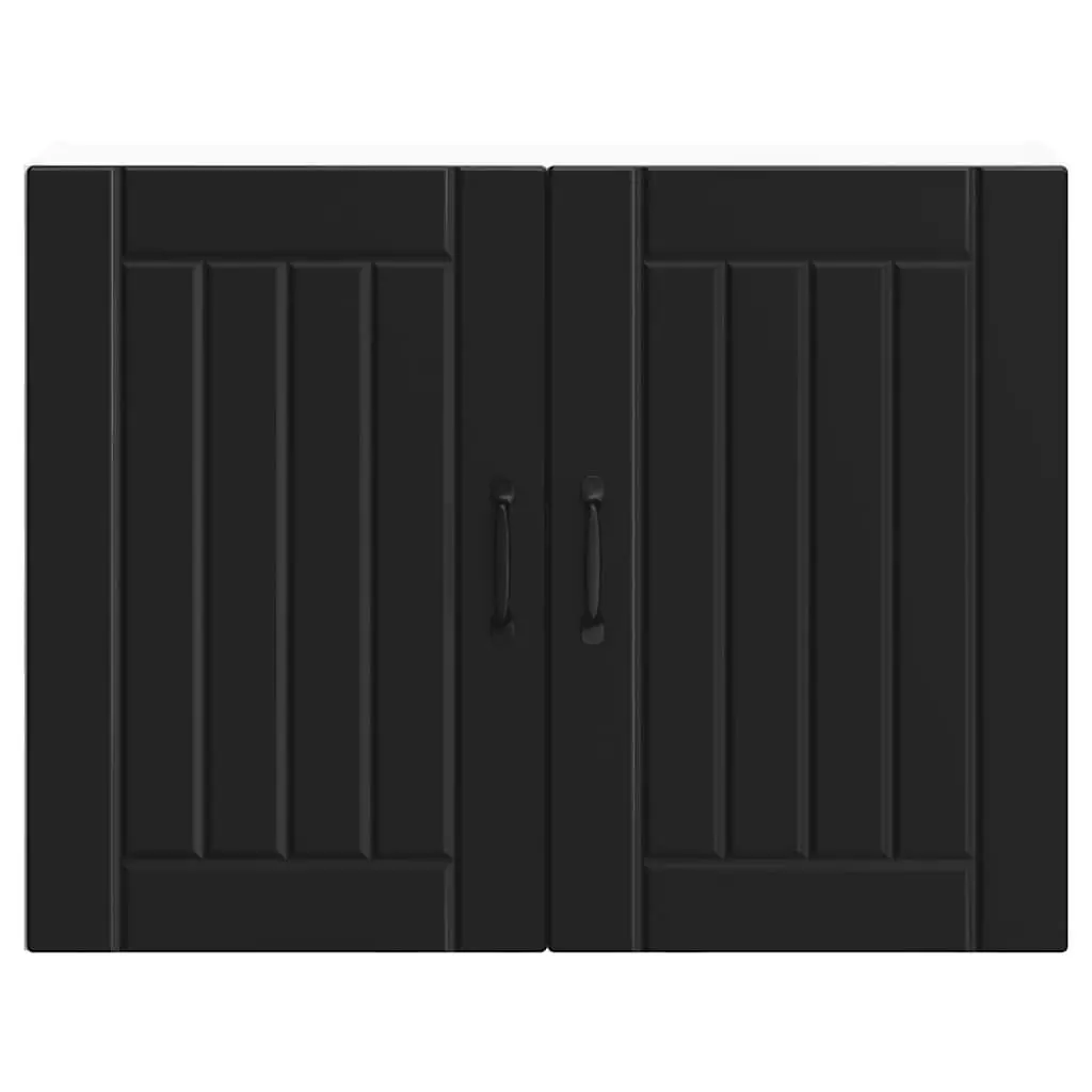 Wall-Mounted Kitchen Cabinet Black Engineered Wood Glass Door Storage