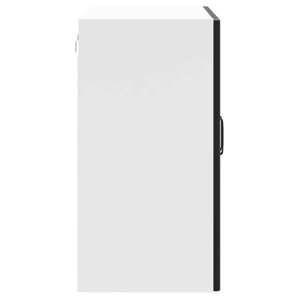 Wall-Mounted Kitchen Cabinet Black Engineered Wood Glass Door Storage